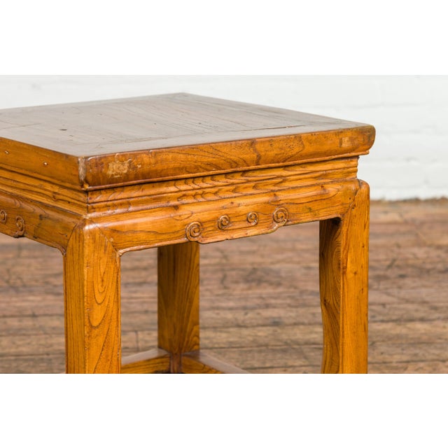 Early 20th Century Drinks Table or Stool with Carved Apron, Horse Hoof Feet & Side Stretchers For Sale In New York - Image 6 of 12