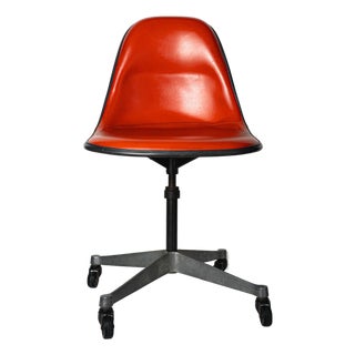 1970s Herman Miller Eames Psca‑36 Secretarial Adjustable Side Chair • Red‑Orange Naugahyde Shell • Summit “S” Base For Sale