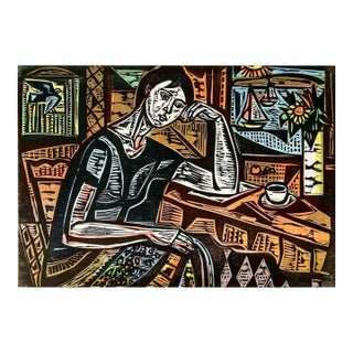1960s Irving Amen Pensive Model Woodblock Artist's Proof For Sale