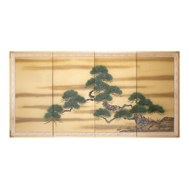 "Big Pine Tree", 1970s Shōwa Era Japanese Maki-E Byobu Screen For Sale