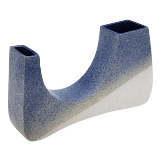 Toyo Japan Ikebana Modernist Sculptural Ceramic Double Vase Blue Gray Cream Matte MCM 1960s For Sale