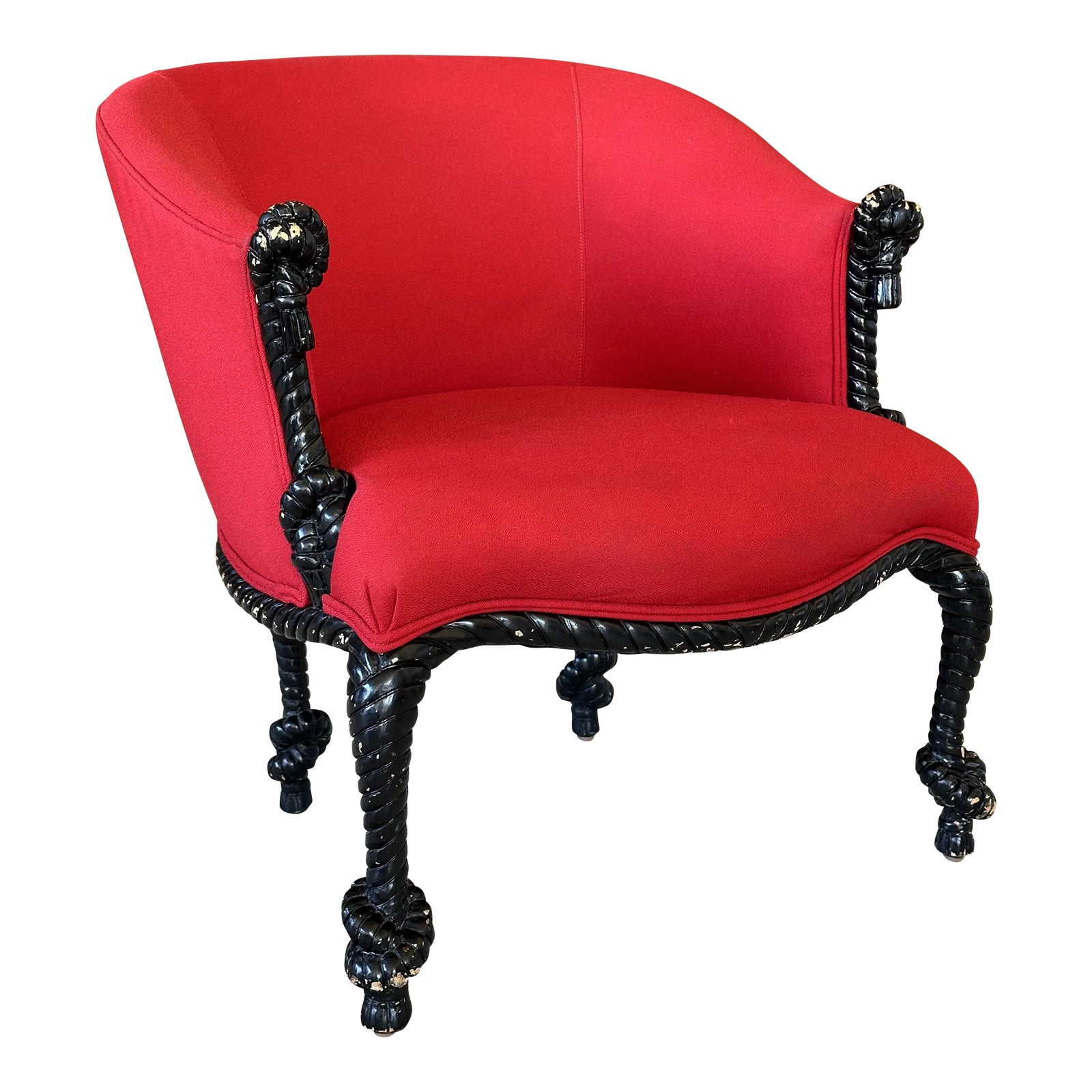 Vintage Hollywood Regency Carved Rope Knot Side Chair | Chairish