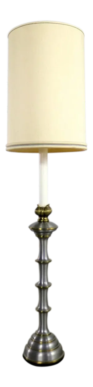 Stiffel Tall Table Lamp or Low Floor Lamp Mid Century Brass and Brushed Stainless Steel