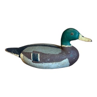 Mid 20th Century Fred Mott Hand Carved Wooden Mallard Drake Decoy For Sale