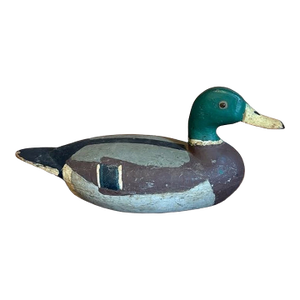 Mid 20th Century Fred Mott Hand Carved Wooden Mallard Drake Decoy