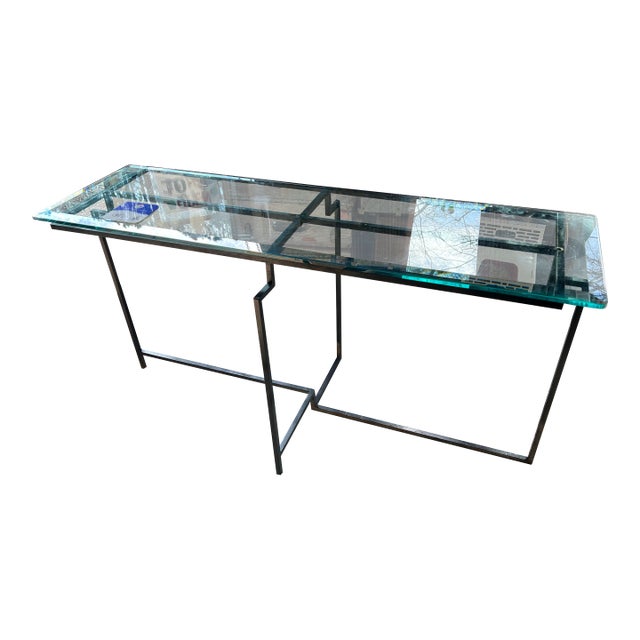 Post Modern Steel and Glass French 1950s Console Table For Sale