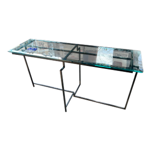 Post Modern Steel and Glass French 1950s Console Table