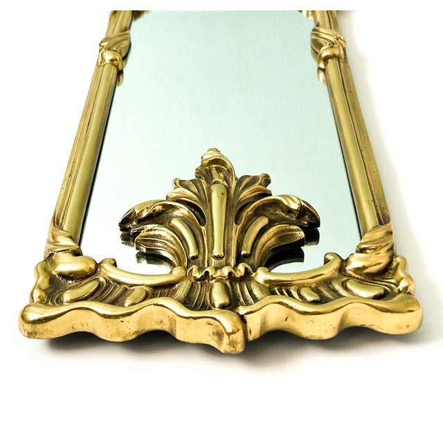 Vintage Heavy Cast Brass Wall Mirror — Rococo Revival / Hollywood Regency Style For Sale In Houston - Image 6 of 11