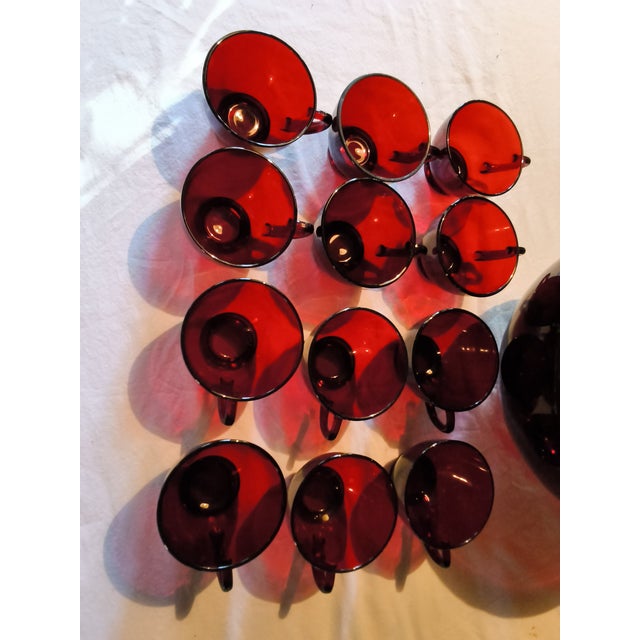 Mid-Century Modern Vintage Anchor Hocking Royal Ruby Red Glass Punch Bowl Set 1 Bowl & 12 Cups - 13 Pieces For Sale - Image 3 of 8