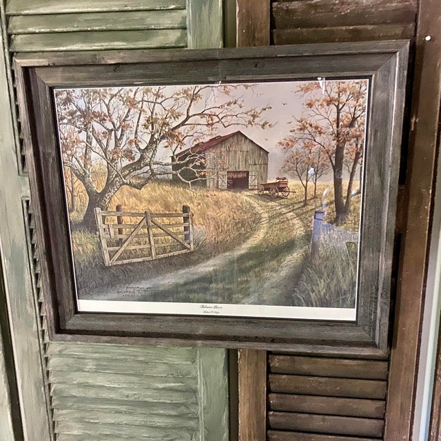 Vintage Framed Lithograph "Tobacco Barn" by Robert T. Hayes Signed Numbered For Sale - Image 9 of 10