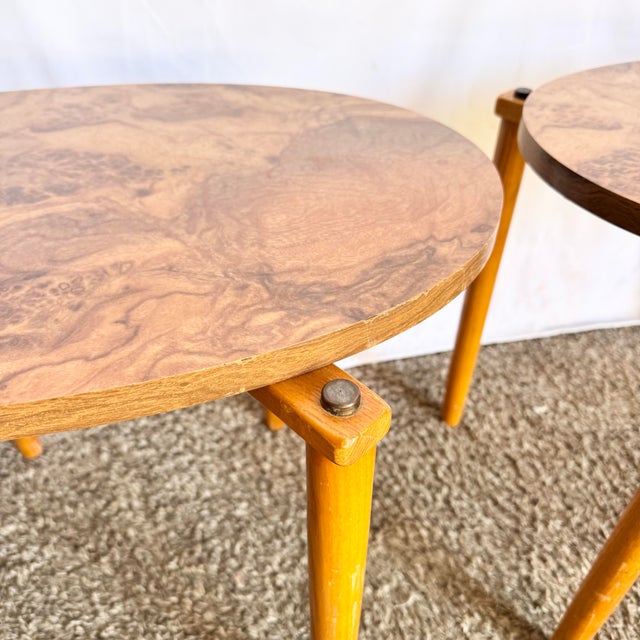 Mid Century Modern Oval Burlwood Laminate Nesting Tables For Sale - Image 10 of 10