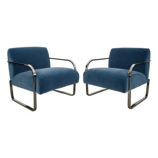 2000’s Art Deco Style Williams Sonoma Mohair Lounge Chairs - A Pair For Sale