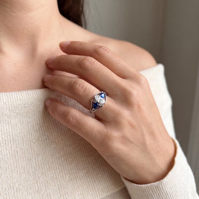 Repurposed .68ct Marquise Natural Diamond Set in a Platinum Vintage Style Ring, Size 6.5 For Sale - Image 4 of 4