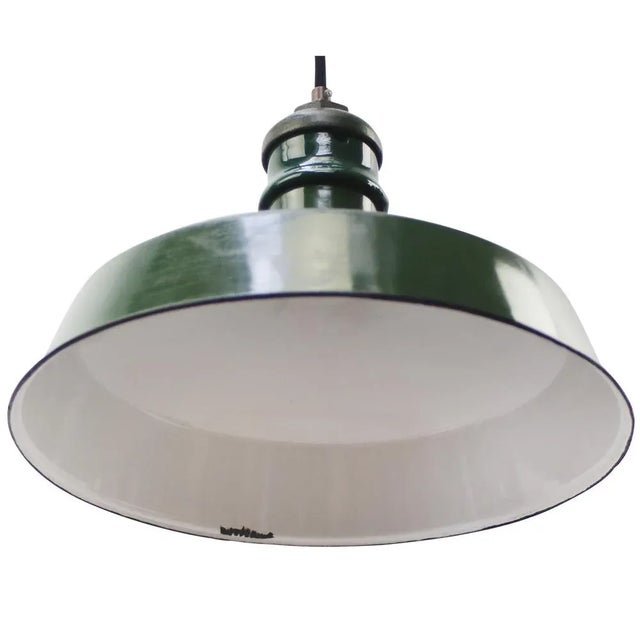 Industrial Vintage American Industrial Green Enamel Pendant Light For Sale - Image 3 of 5