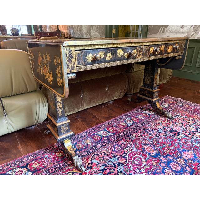Early 19th Century Regency Brass-Mounted Black Lacquer and Parcel-Gilt Chinoiserie Sofa Table For Sale - Image 11 of 12