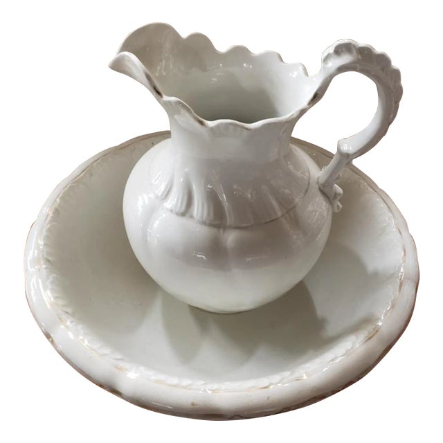 Late 20th Century Admiral Vp Company Ironstone Pitcher & Wash Basin/Bowl - 2 Piece Set For Sale