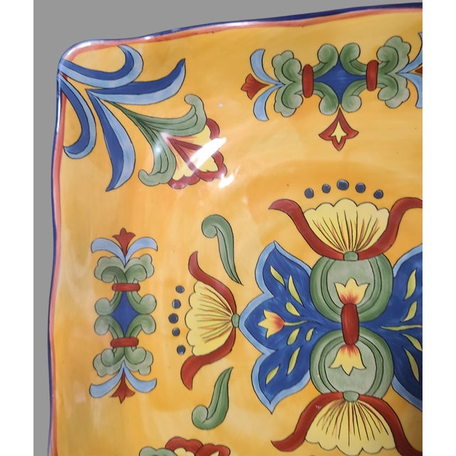 Ceramic Late 20th Century Maxcera Yellow Talavera Square Hand Painted Serving Platter For Sale - Image 7 of 11