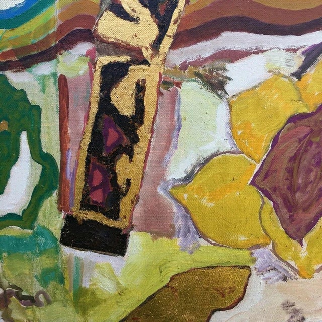 Zinke Peter, Rainbow Gold Foil Lemon Wreath with Purple Vulva, 1970s, Oil on Canvas For Sale - Image 3 of 13