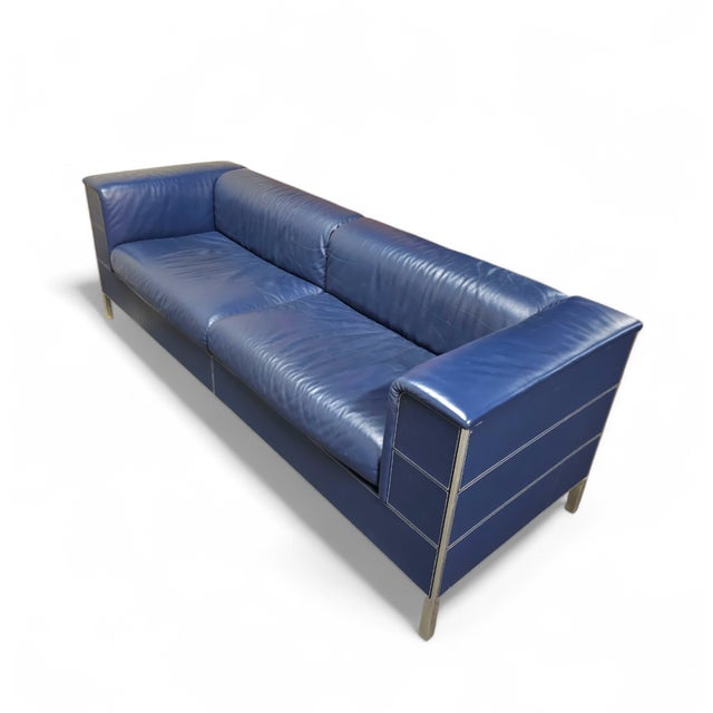 Poltrona Frau Vintage Sofa in Dark Blue Leather For Sale - Image 4 of 15