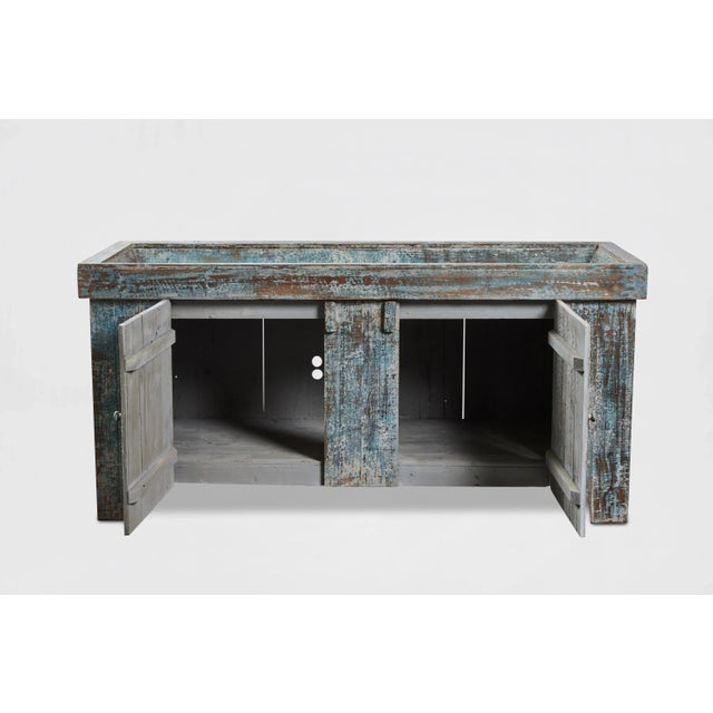 American Distressed Painted Oak Plank-Front Sideboard, 20th Century For Sale - Image 3 of 7