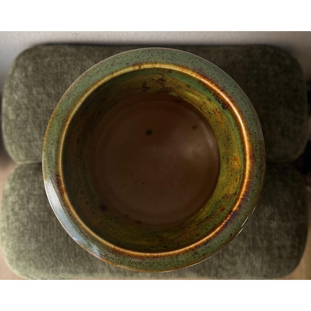 Contemporary Artist-Signed Olive Green Glazed Pottery Vase For Sale - Image 3 of 4