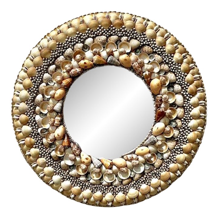 Vintage Monumental Shell Encrusted Round Mirror | Chairish