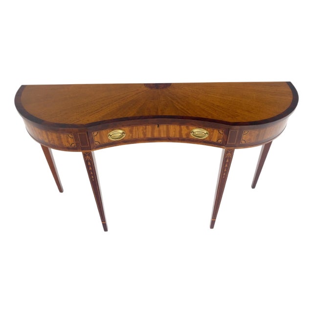 Satinwood Very Fine Inlayed Serpentine Front One Drawer Console Sofa Table MINT! For Sale