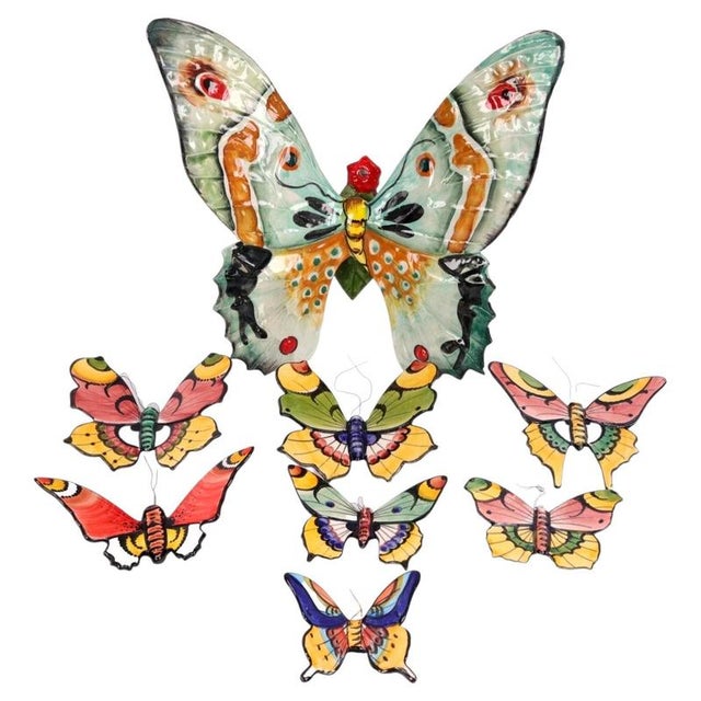 Italian and Portuguese Ceramic Butterfly Wall Plaques, 1970s, Set of 8 For Sale - Image 14 of 14
