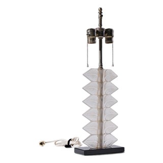 Early 20th Century French René Lalique Feuilles French Crystal Table Lamp For Sale
