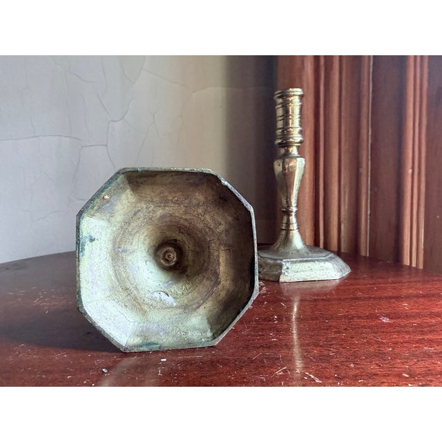 Vintage, Mid-Century Brass Colonial Revival Candlestick Holders For Sale - Image 10 of 10