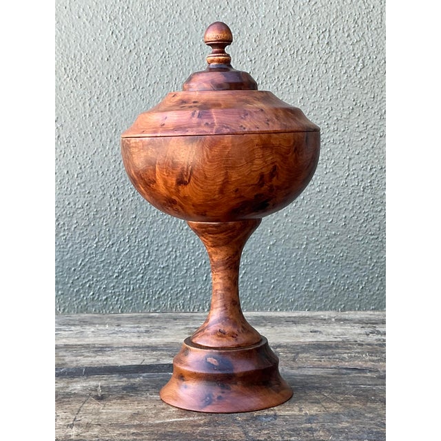 Vintage Turned Burl Wood Lidded Bowl on Pedestal For Sale In West Palm - Image 6 of 12