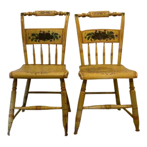 19th Century Yellow Painted Hitchcock Style Side Chairs - Set of 2