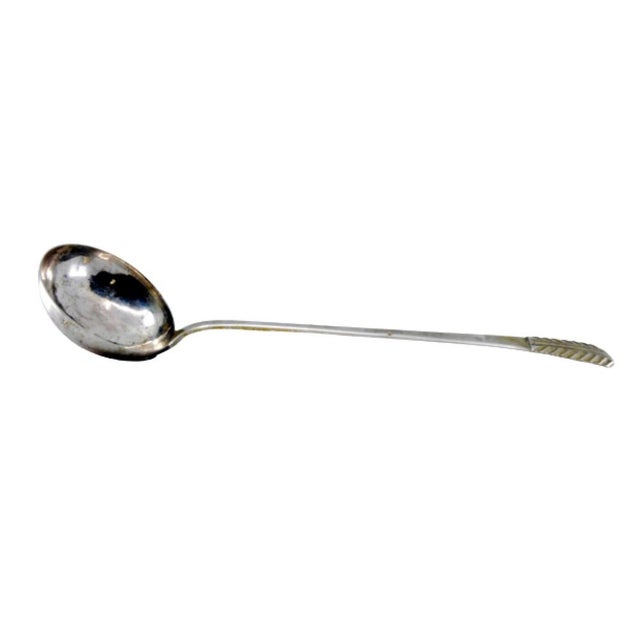 Plain Silver Soup Ladle with Embossed Handle For Sale - Image 11 of 11