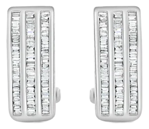 Baguette Diamond Omega Clip On Earrings, 2 Pieces