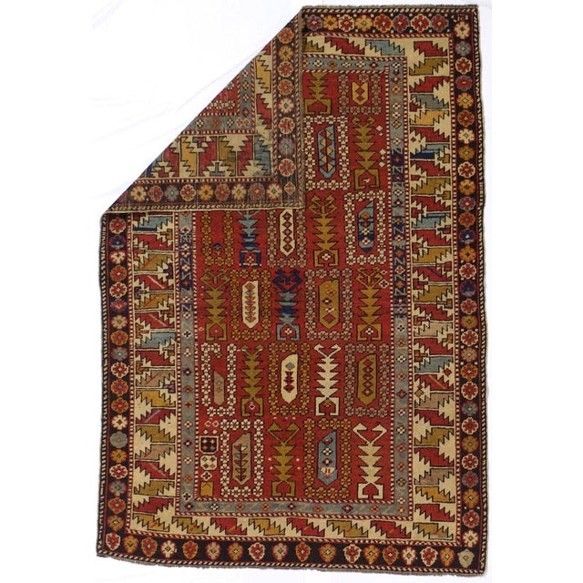 Fine Antique Caucasian Kuba Rug 3'5" x 5'0". Azeri Turks inhabit the Kuba area of the central west Caspian Caucasus and...