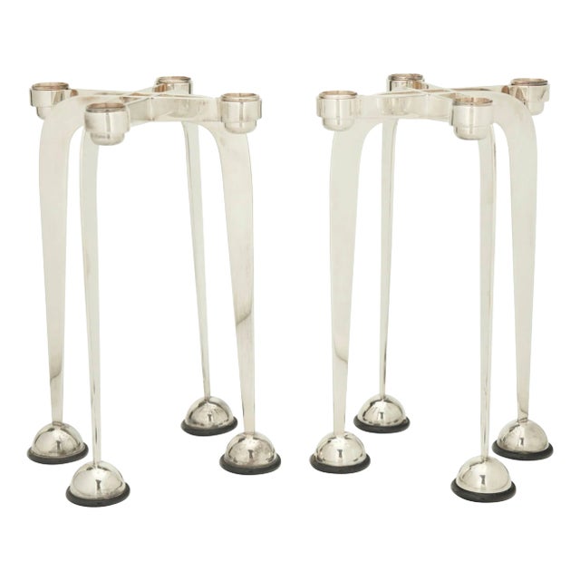 Pair of Post Modern Lino Sabattini Harmony 1989 Candlesticks Silverplate For Sale