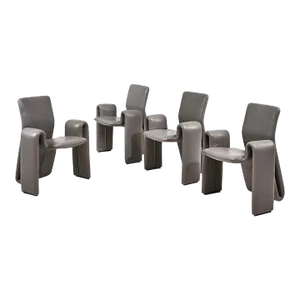 Brayton International Gray Leather Dining Chairs, 1980