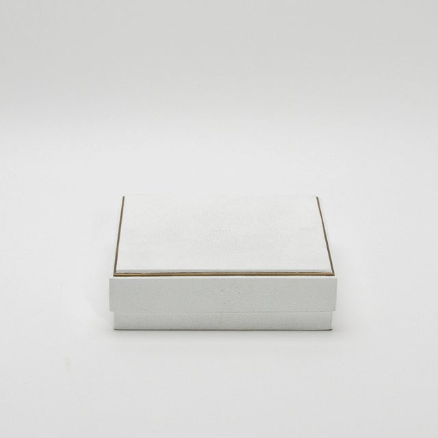 Modern Set of 3 Square Boxes in White Shagreen With Brass Frame by R&y Augousti For Sale - Image 3 of 7