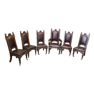 Gothic Oak High-Back Dining Chairs, Set of 6 For Sale
