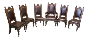 Gothic Oak High-Back Dining Chairs, Set of 6