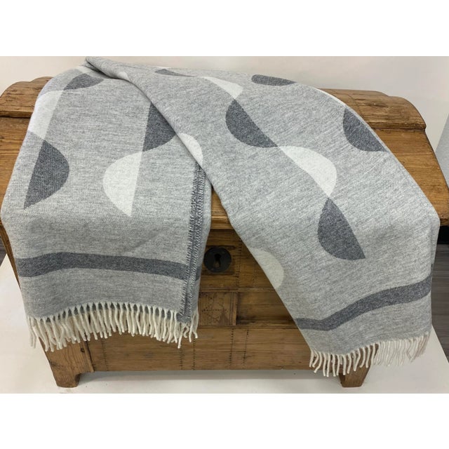 Merino Lambswool Throw in a Monochrome Gray and White Modern Geometric Pattern - Made in England For Sale - Image 9 of 11