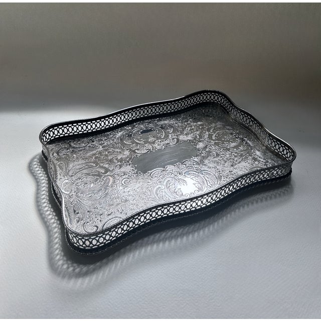 Early 20th Century Vintage Sheffield England Rimmed Silver Plated Copper Tray For Sale - Image 5 of 18