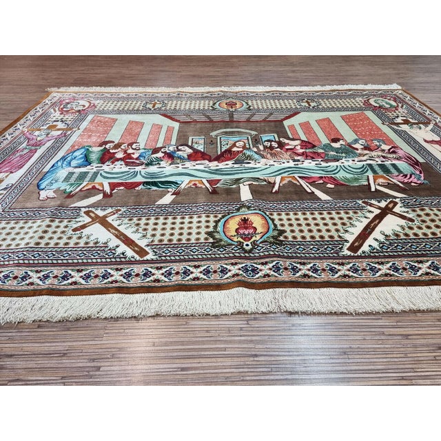 1970s Handmade Vintage Persian Style Qum Silk Rug 4.4' X 6.2', 1970s For Sale - Image 5 of 11