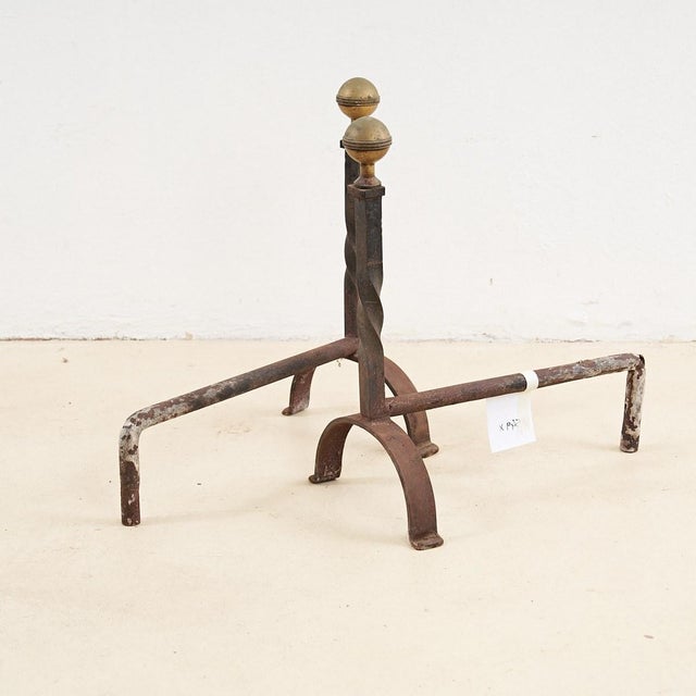 Metal Antique Wrought Iron Andirons, Set of 2 For Sale - Image 7 of 7