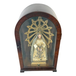 Hand-Painted Bisque Figure of the Virgin of Luján, in Domed Reliquary Vitrine For Sale