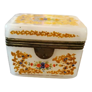 Antique 150 Years Old Moser Bohemian Glass Opaline Jewelry Box