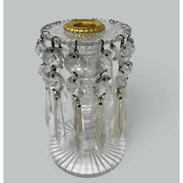 Antique Pair Poss Irish Crystal Hand Cut Lead Lustres Vases Candlesticks Ireland For Sale - Image 4 of 7