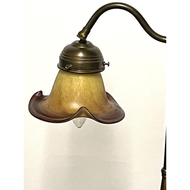 Metal Antique Brass Table Lamp with Pate De Verre Glass Shade from Unbekannt, 1920s For Sale - Image 7 of 8