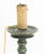 Mid-Century Modern Green Painted Turned Wood Candlestick Lamp, painted in black and green stripes. 17.5" H x 7.5"...