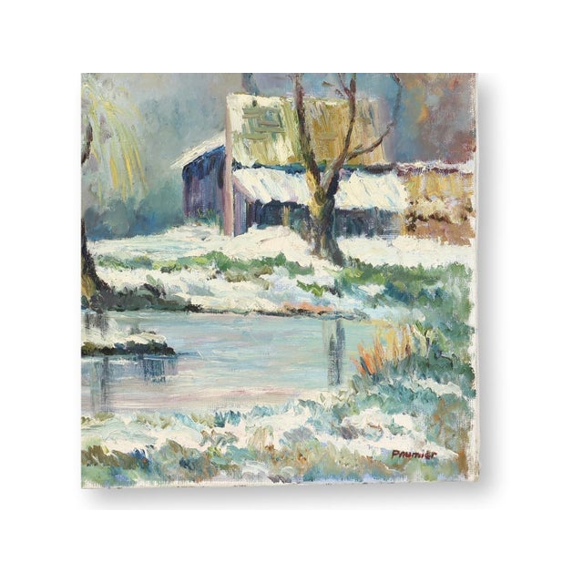 French Liliane Paumier Winter Louviers & Elbeuf Normandy Painting For Sale - Image 3 of 6